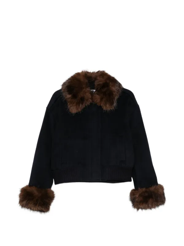 Self-Portrait Faux-fur Trim Bomber Jacket in Black