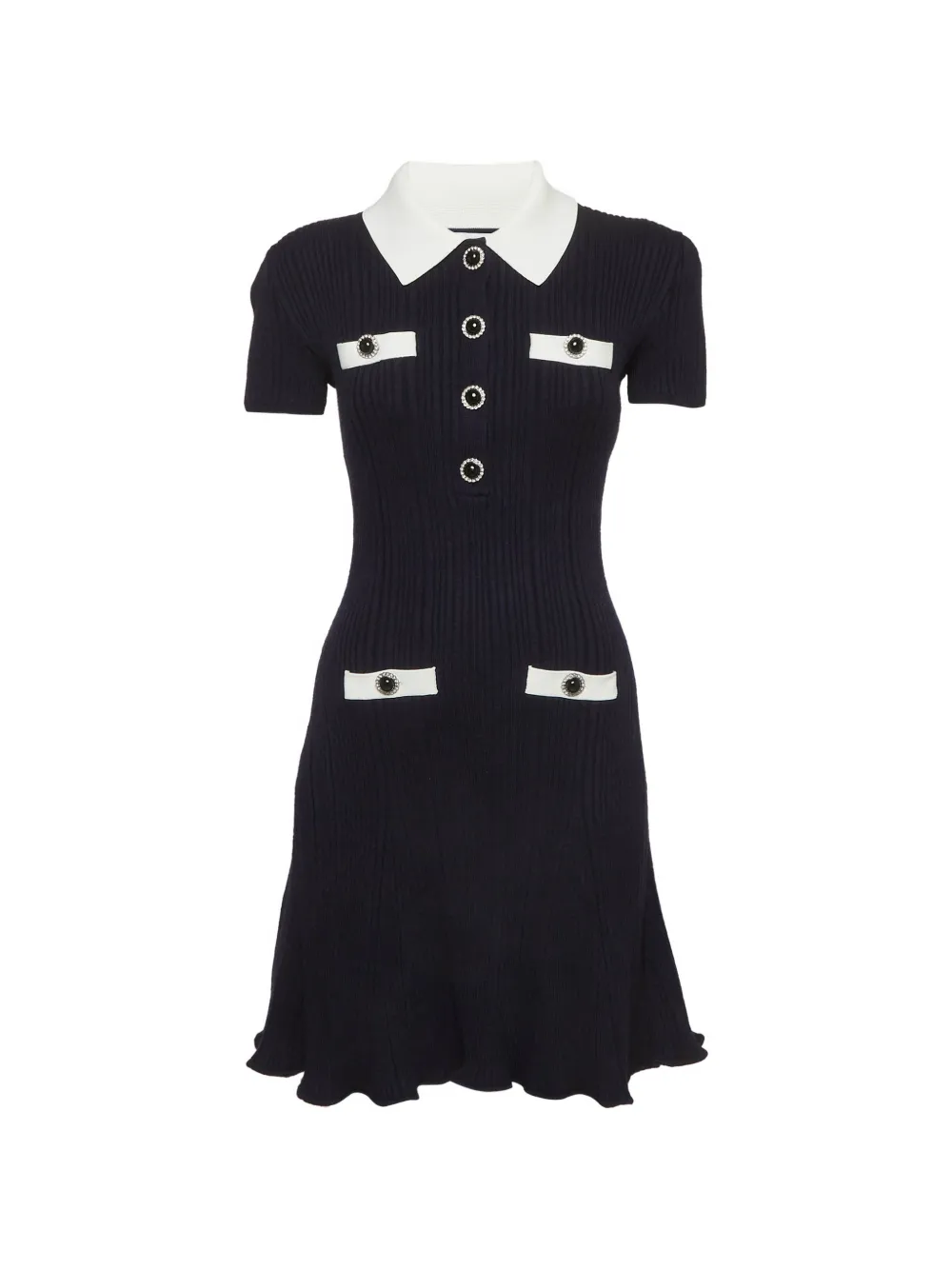 Self-Portrait contrast collar rib-knit mini dress - Blu