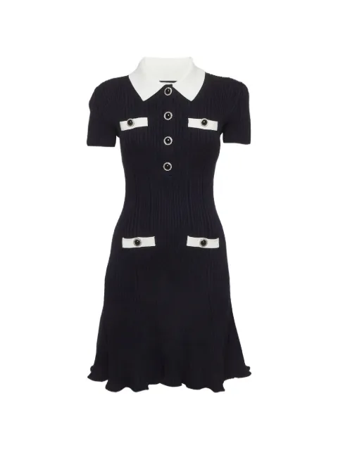 Self-Portrait contrast collar rib-knit mini dress
