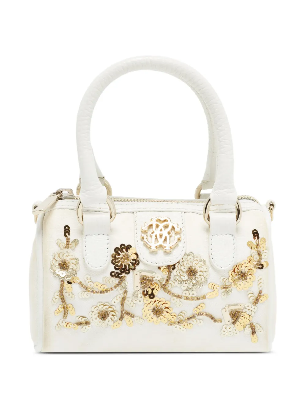 Roberto Cavalli Vintage sac à main à plaque logo orné de fleurs - Blanc