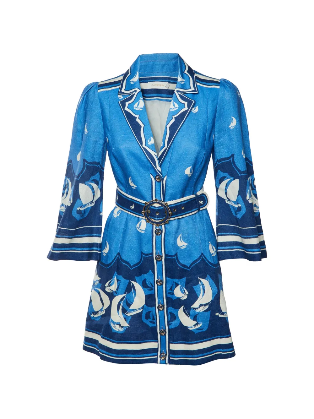 Pre-owned Zimmermann High Tide Nautical-print Mini Dress In Blue