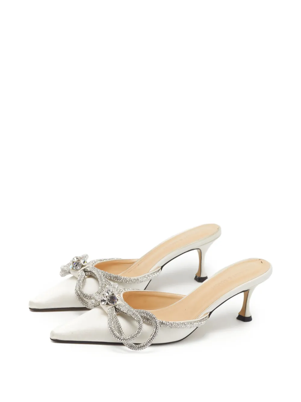 MACH & MACH mules Double Bow à ornements en cristal - Blanc MACH & MACH mules Double Bow à ornements en cristal - Blanc