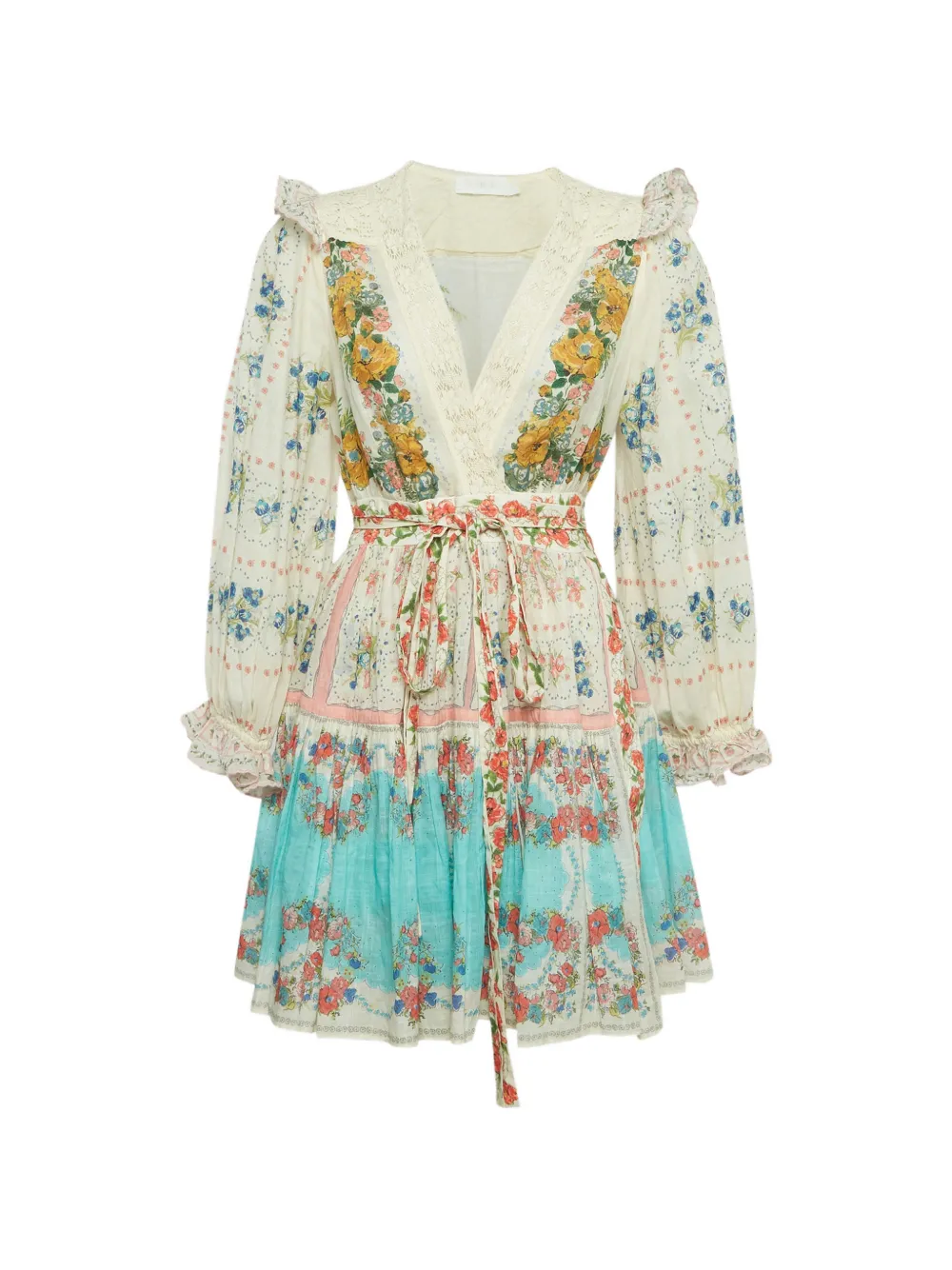 ZIMMERMANN 2023 Clover floral-print wrap mini dress - Bianco