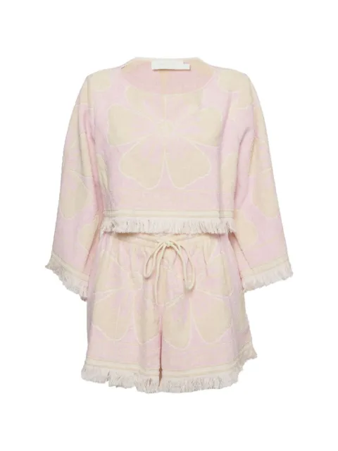 ZIMMERMANN floral fringe-trim top and short set