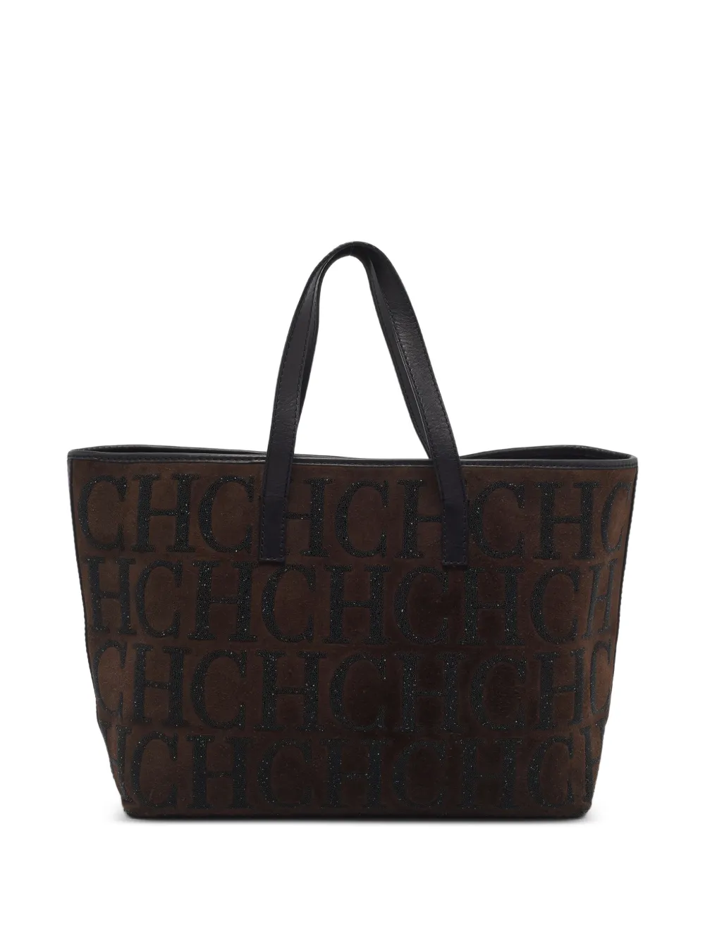 Carolina Herrera Vintage cabas monogrammé à ornements de cristaux - Marron