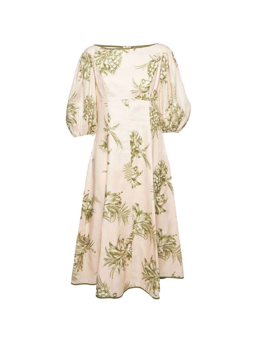 Pre-owned Zimmermann 2022 Pineapple-print Boat-neck Midi Dress In Pink