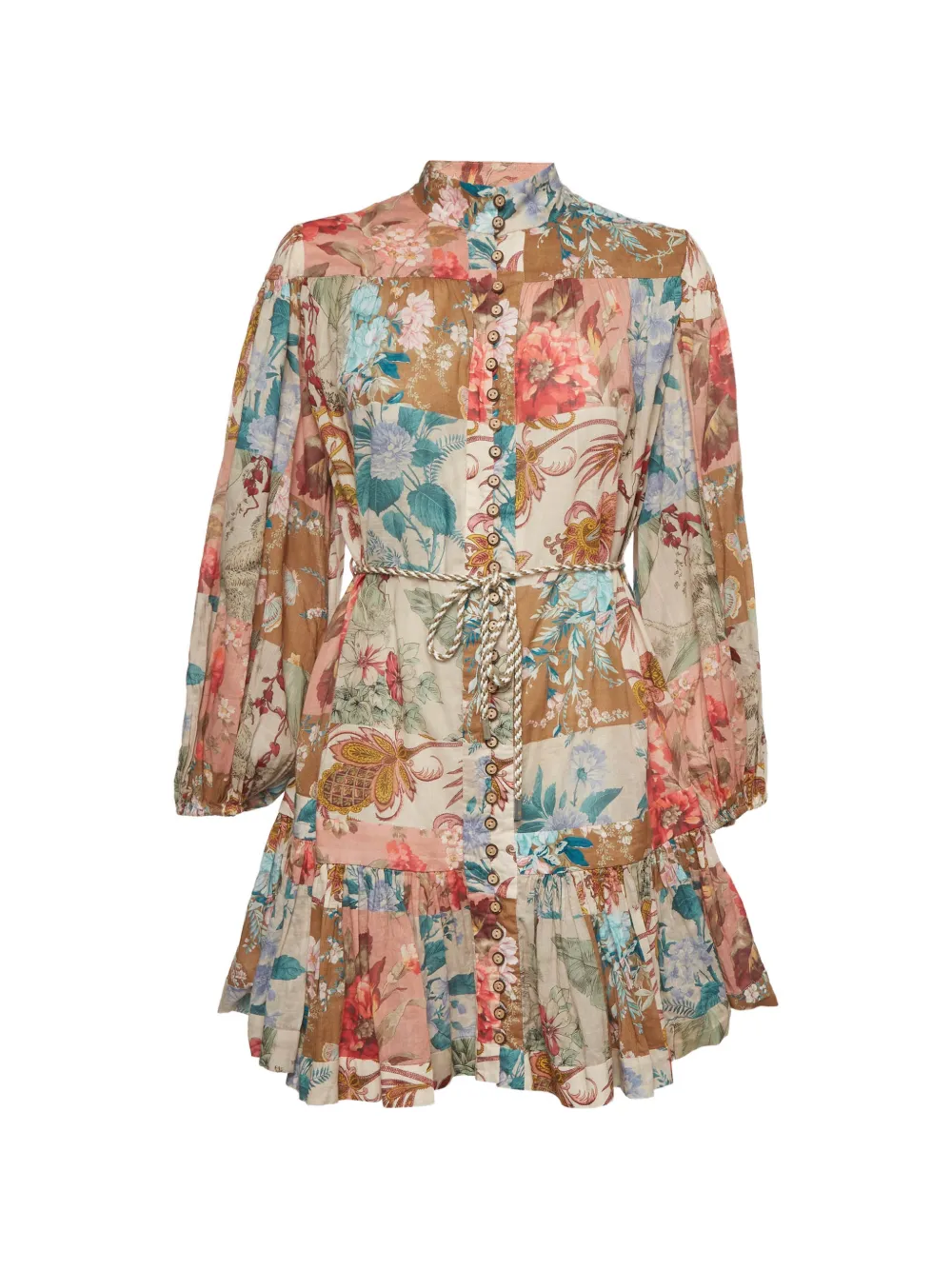 Pre-owned Zimmermann 2021 Cassia Patchwork Dress In Neutrals