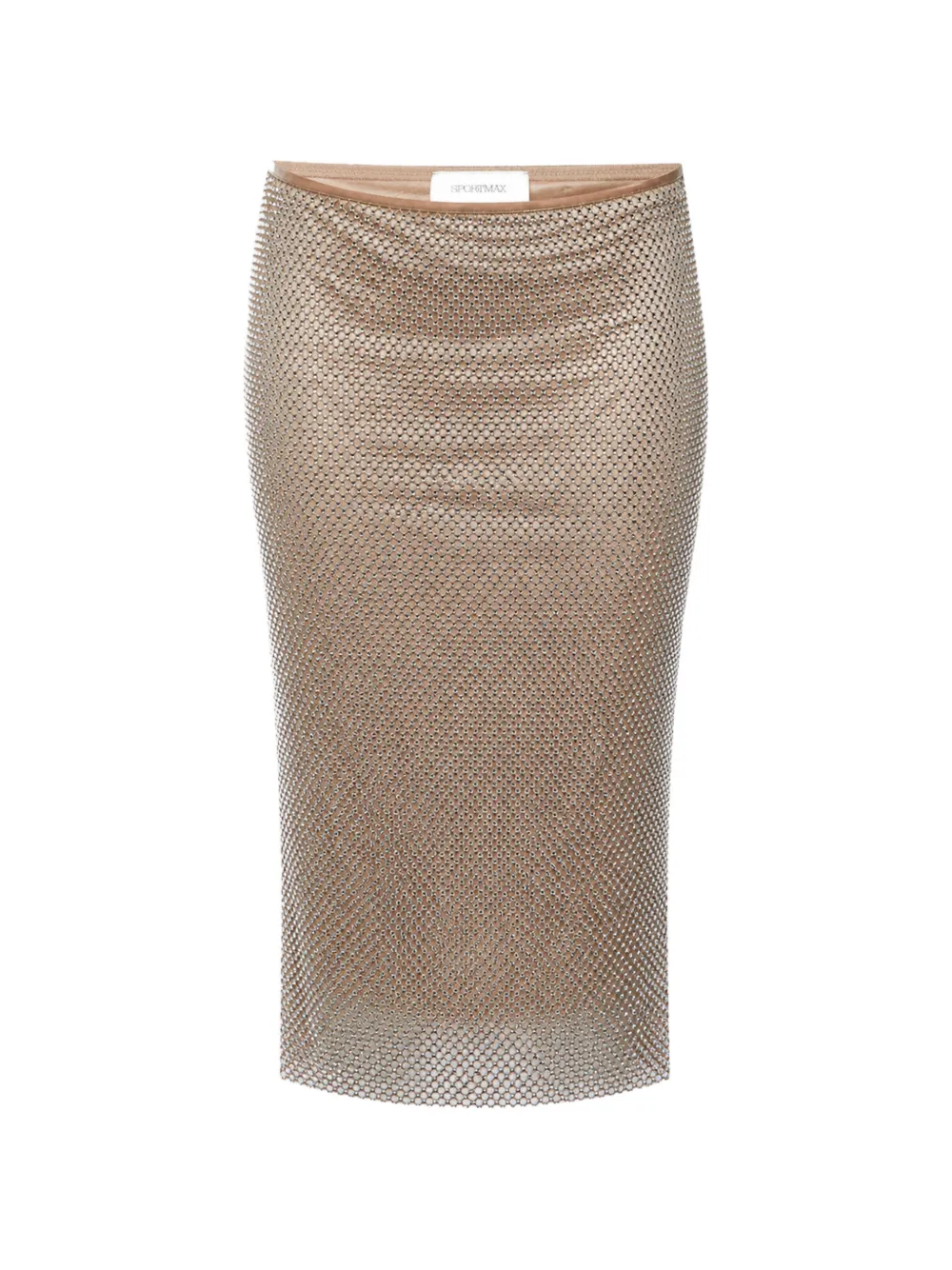 Sportmax Vintage crystal-embellished mesh-panelled straight midi skirt - Toni neutri