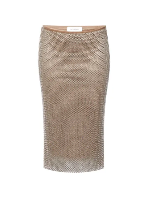 Sportmax Vintage crystal-embellished mesh-panelled straight midi skirt