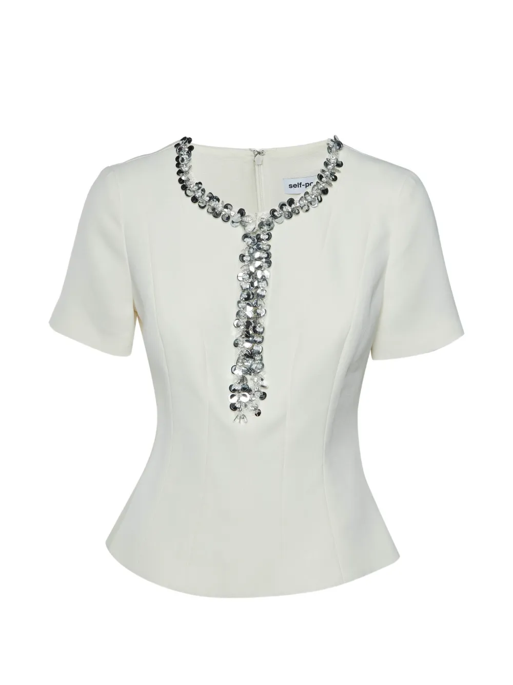 Self-Portrait sequin-embellished plunge-neck short-sleeved blouse - Bianco