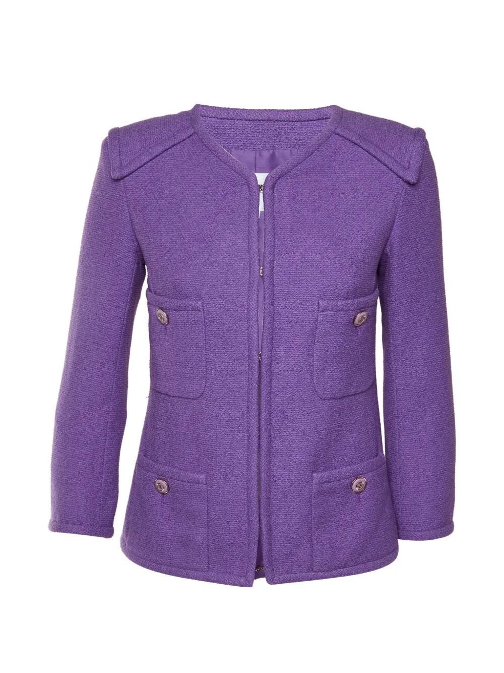 CHANEL Pre-Owned CC turn-lock tweed jacket - Viola