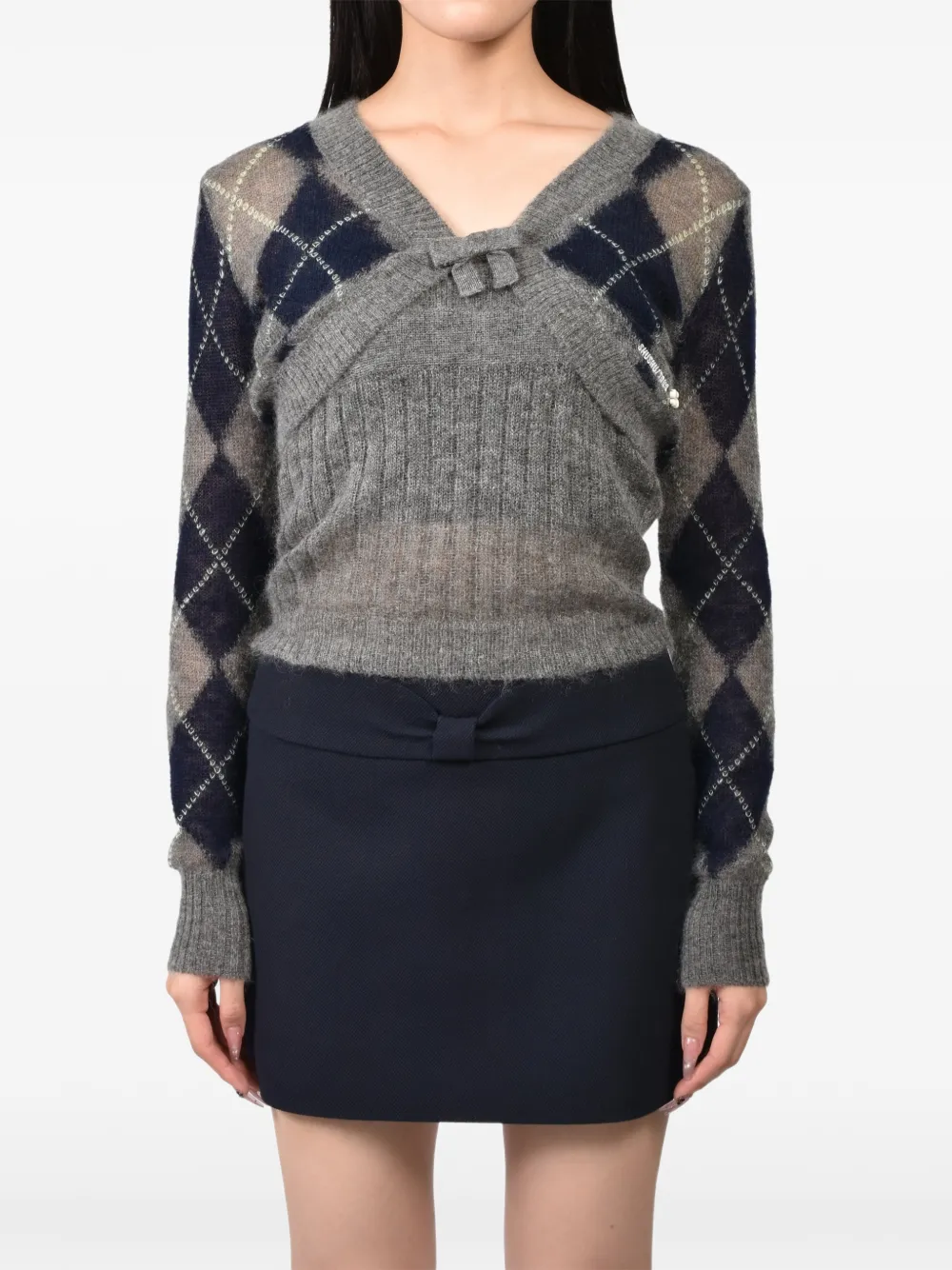SHUSHU/TONG argyle-knit cropped cardigan