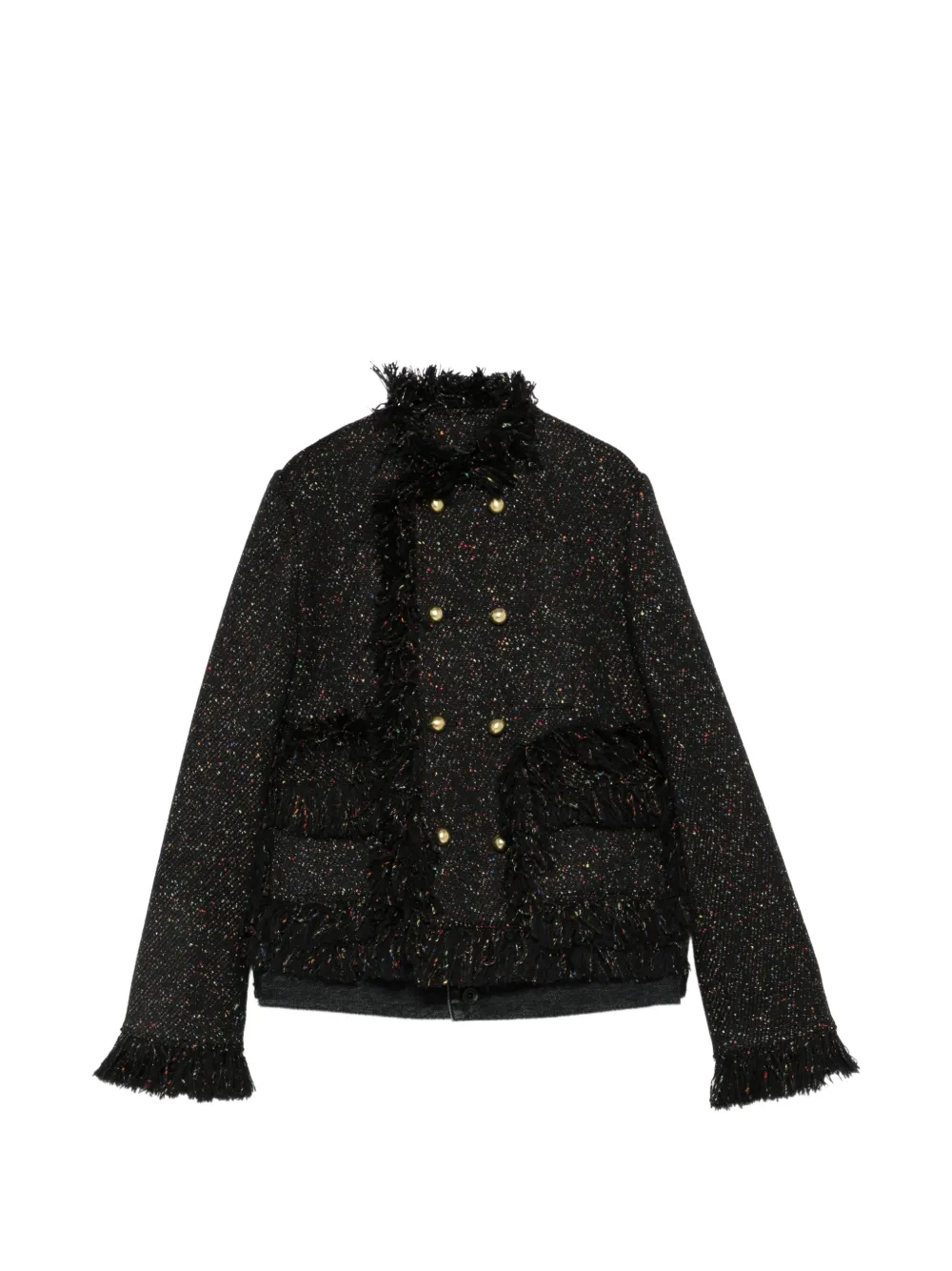 sacai double-breasted fringed coat - Nero