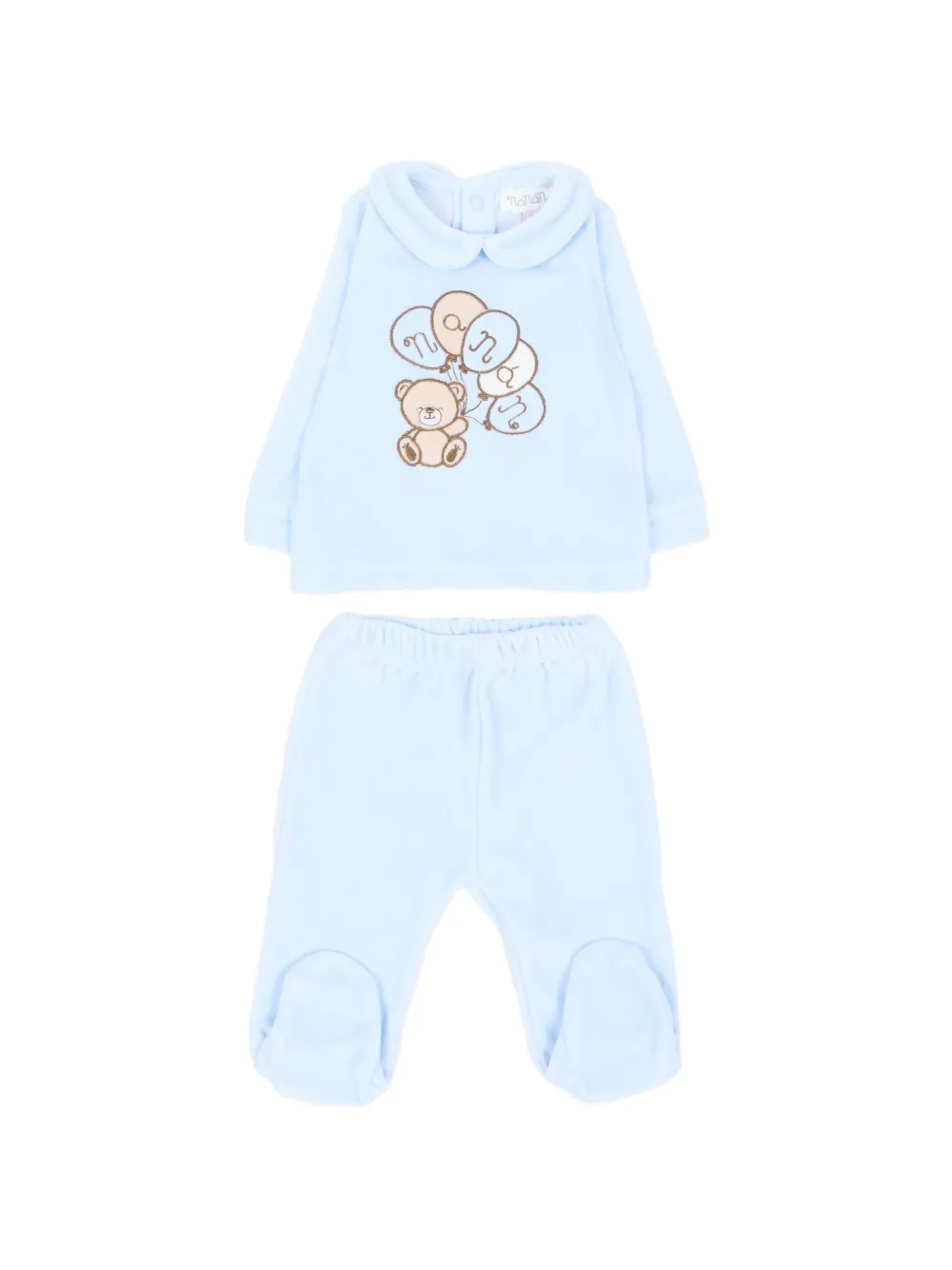 NANAN Pyjama met Peter Pan-kraag en geborduurde teddybeer Blauw