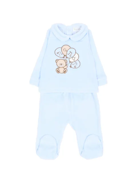 NANAN teddy bear-embroidered Peter Pan-collar pajamas