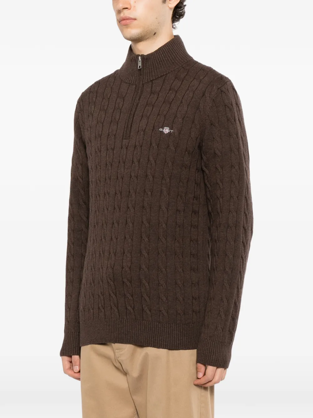 Gant Trui met geborduurd logo Bruin