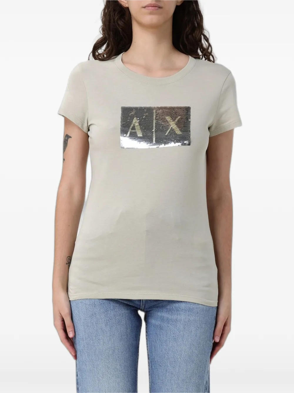 Armani Exchange sequin-logo T-shirt - Toni neutri