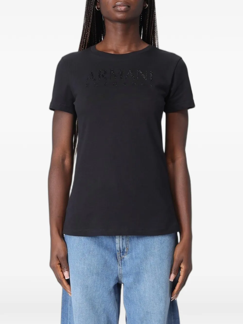 Armani Exchange T-Shirt mit Strass-Logo - Schwarz