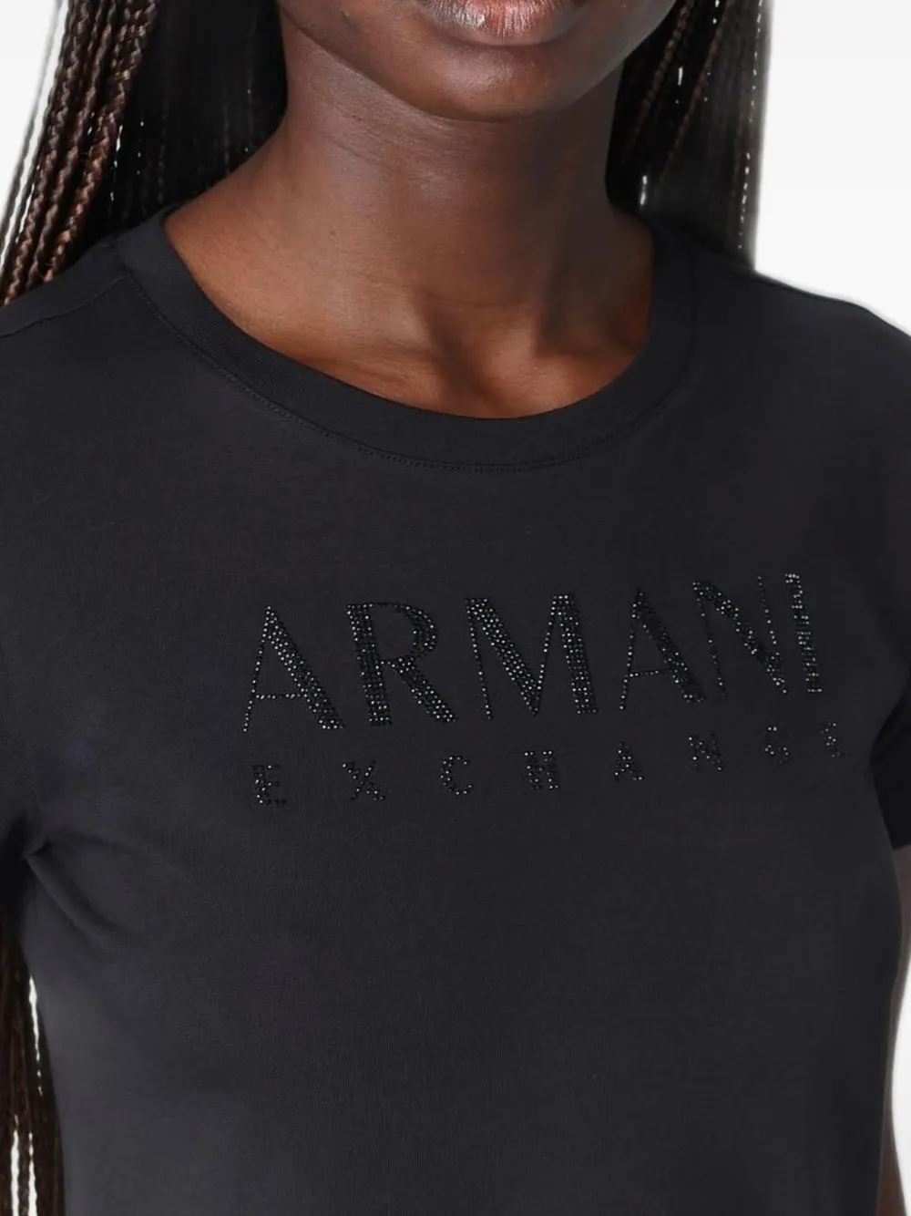 Armani Exchange T-shirt met logo van stras Zwart