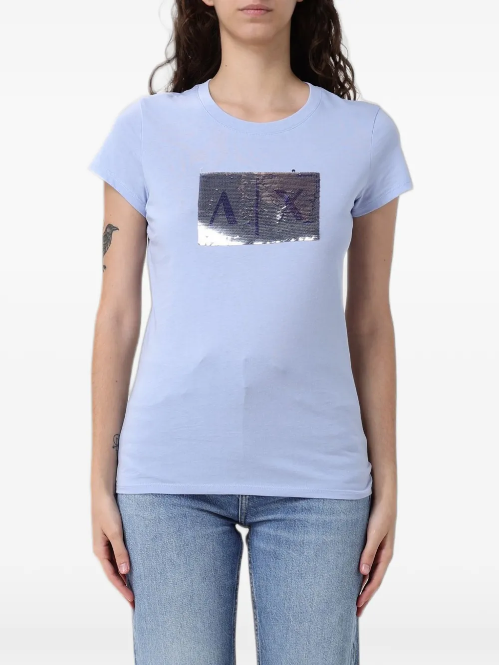 Armani Exchange sequin-embellished T-shirt - Blu