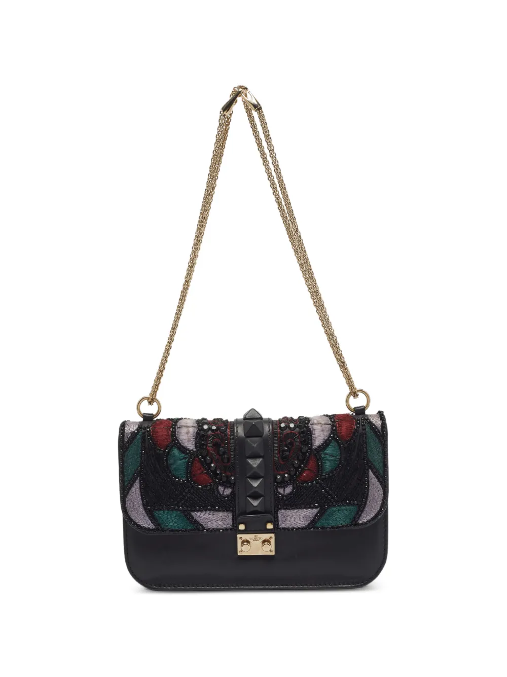 Valentino Garavani Pre-Owned Rockstud Glam Lock bead-embellished shoulder bag - Nero