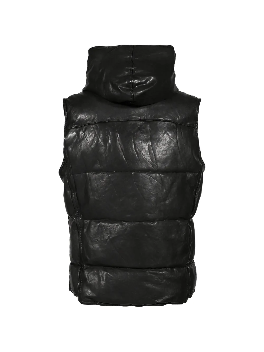Yohji Yamamoto x Isamu Katayama Backlash leren bodywarmer met capuchon Zwart