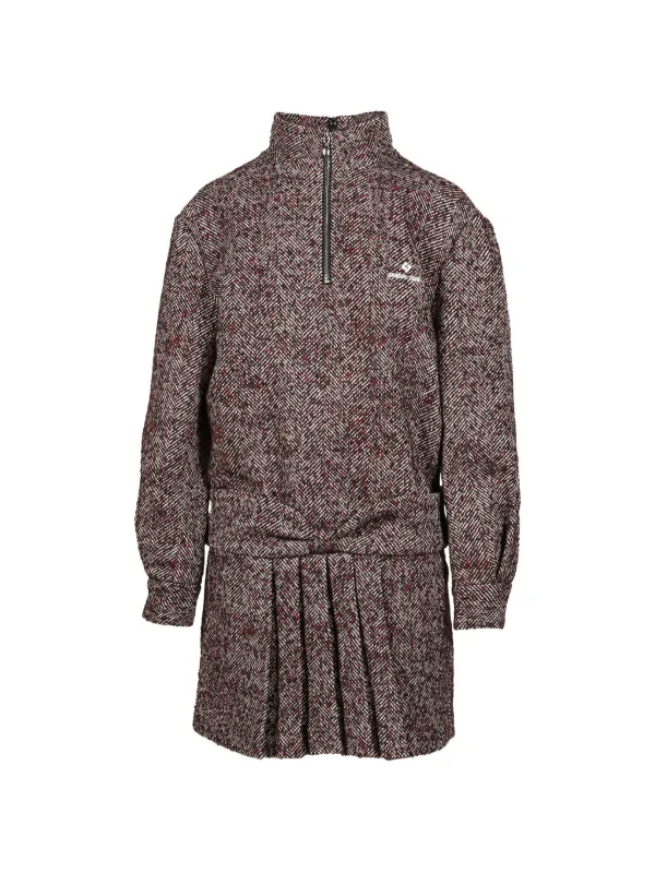 Shushu/Tong Pleated Herringbone Mini Dress in Brown