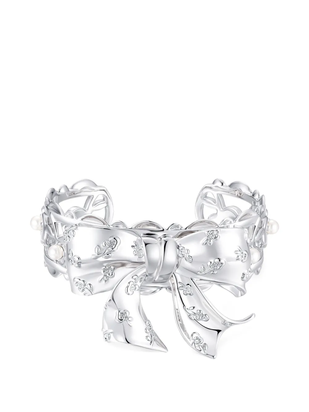 SHUSHU/TONG x Yvmin bow-motif cuff bracelet - Argento