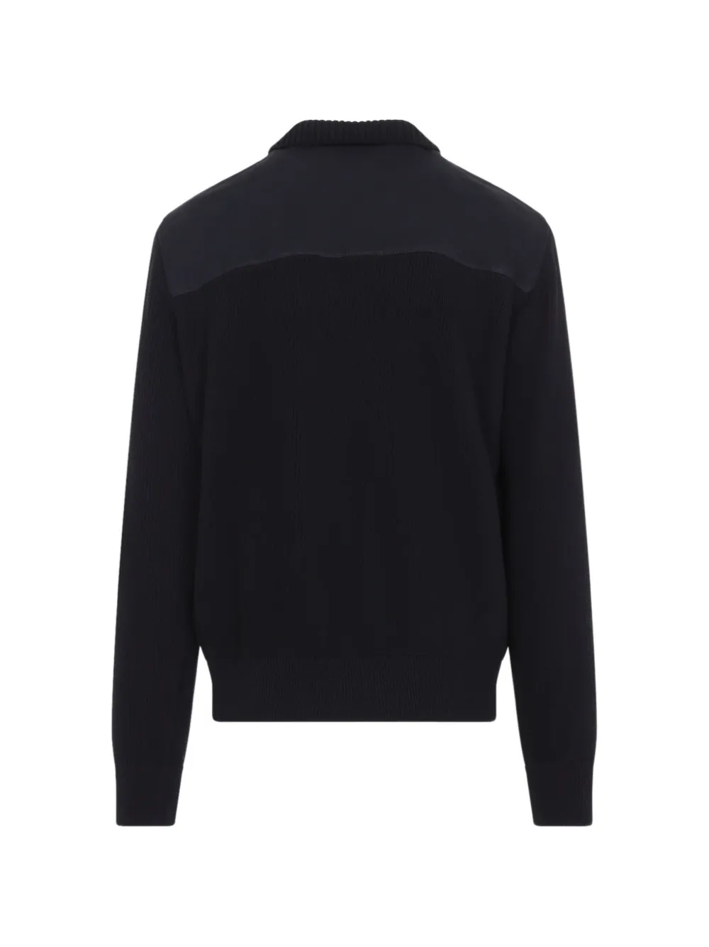 Brioni ribbed-knit panelled leather jacket Blauw