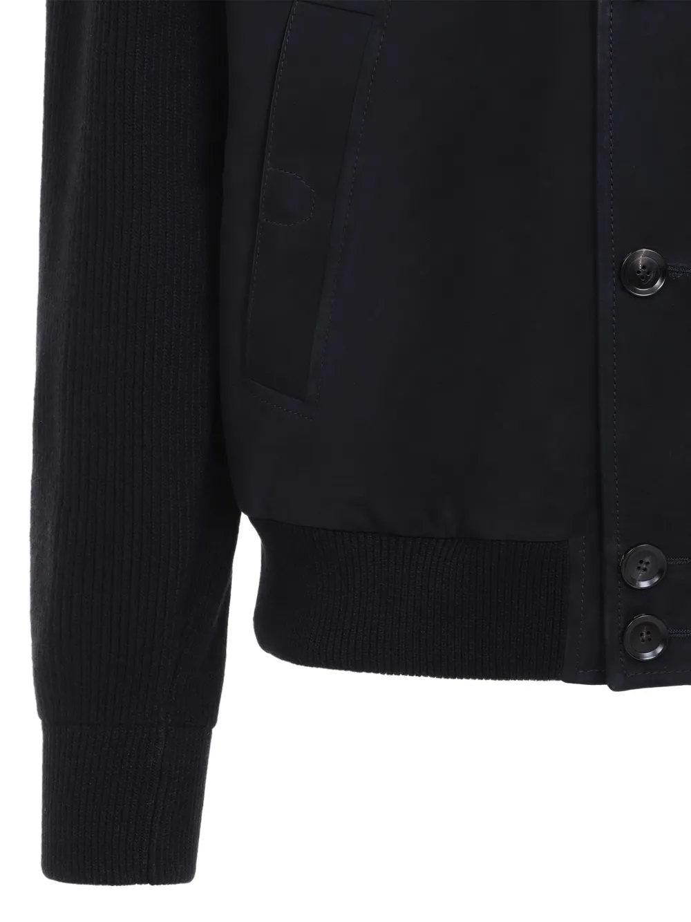 Brioni ribbed-knit panelled leather jacket Blauw