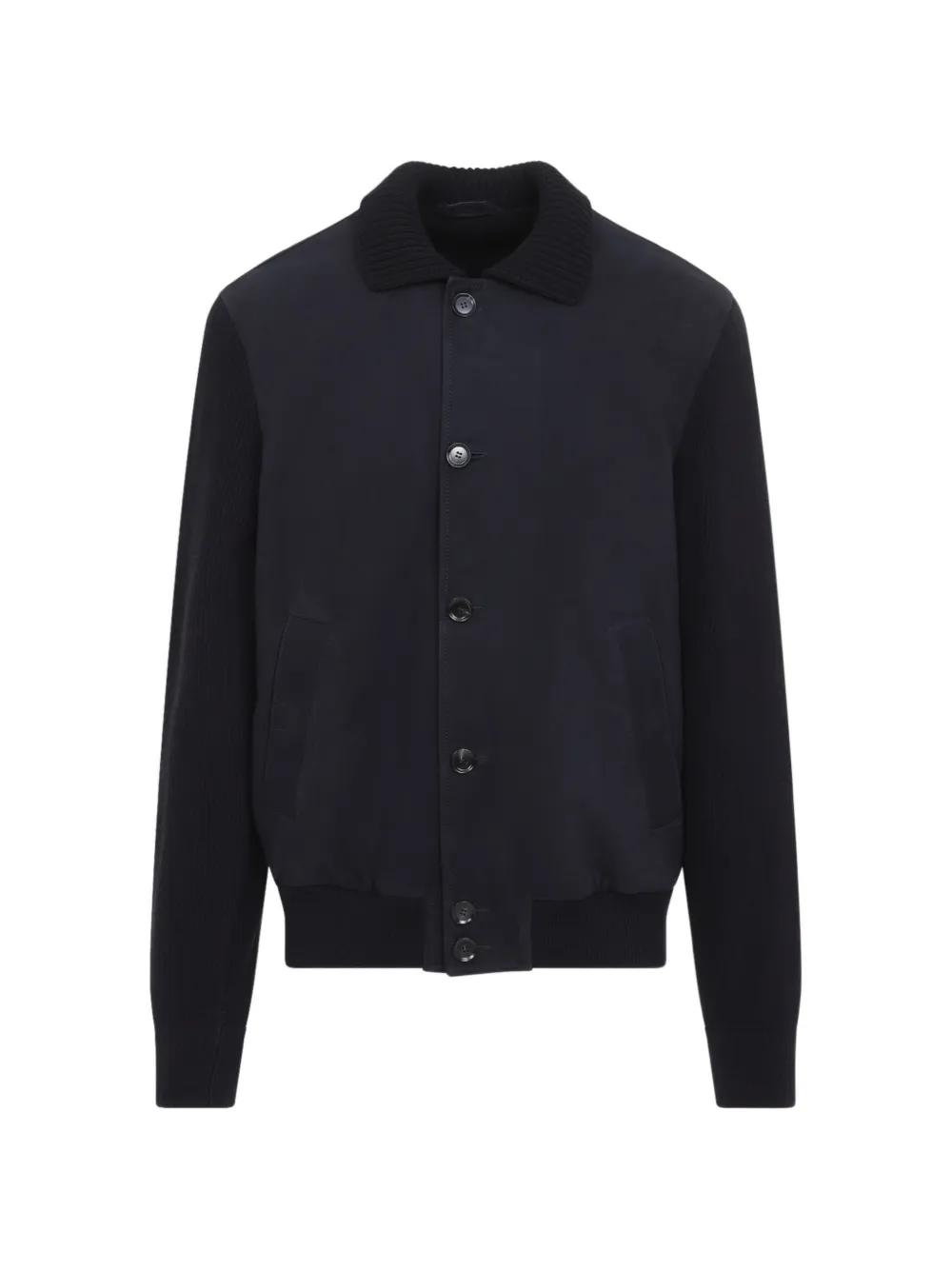 Brioni ribbed-knit panelled leather jacket