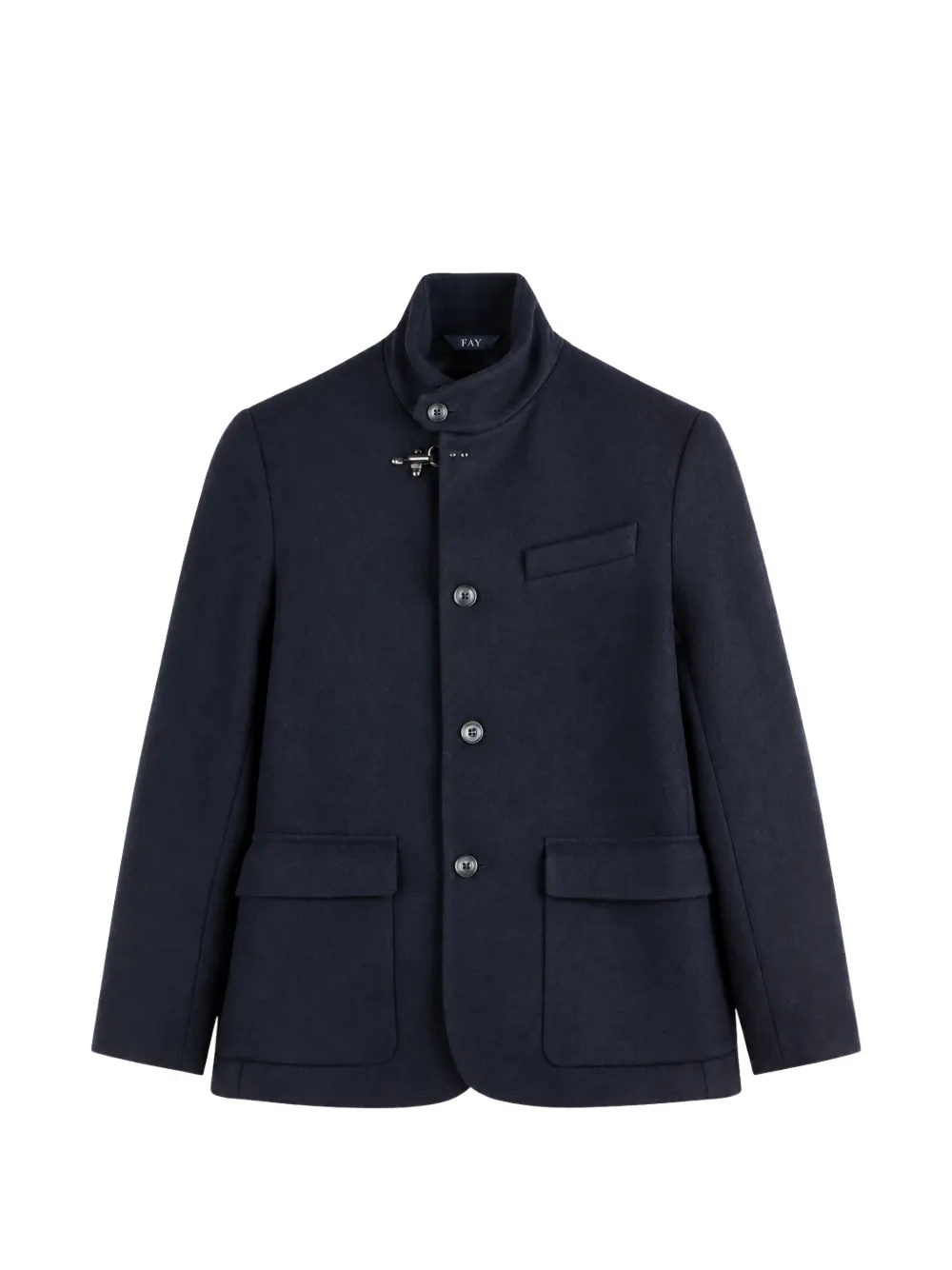 Fay Patch-pocket High-neck Coat In Blue
