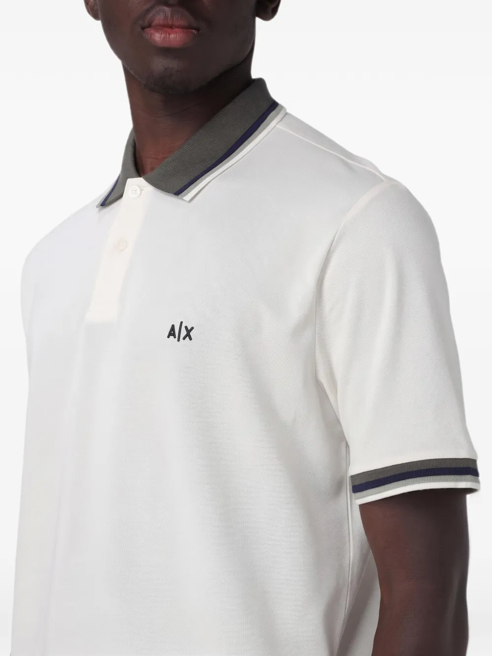 Armani Exchange logo-embroidered piqué polo shirt Beige
