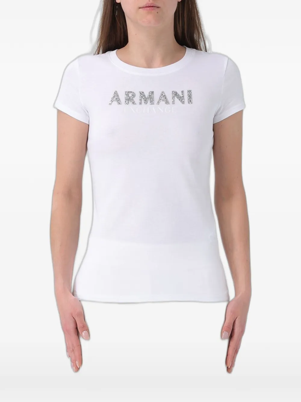 Armani Exchange rhinestone-logo t-shirt - Bianco