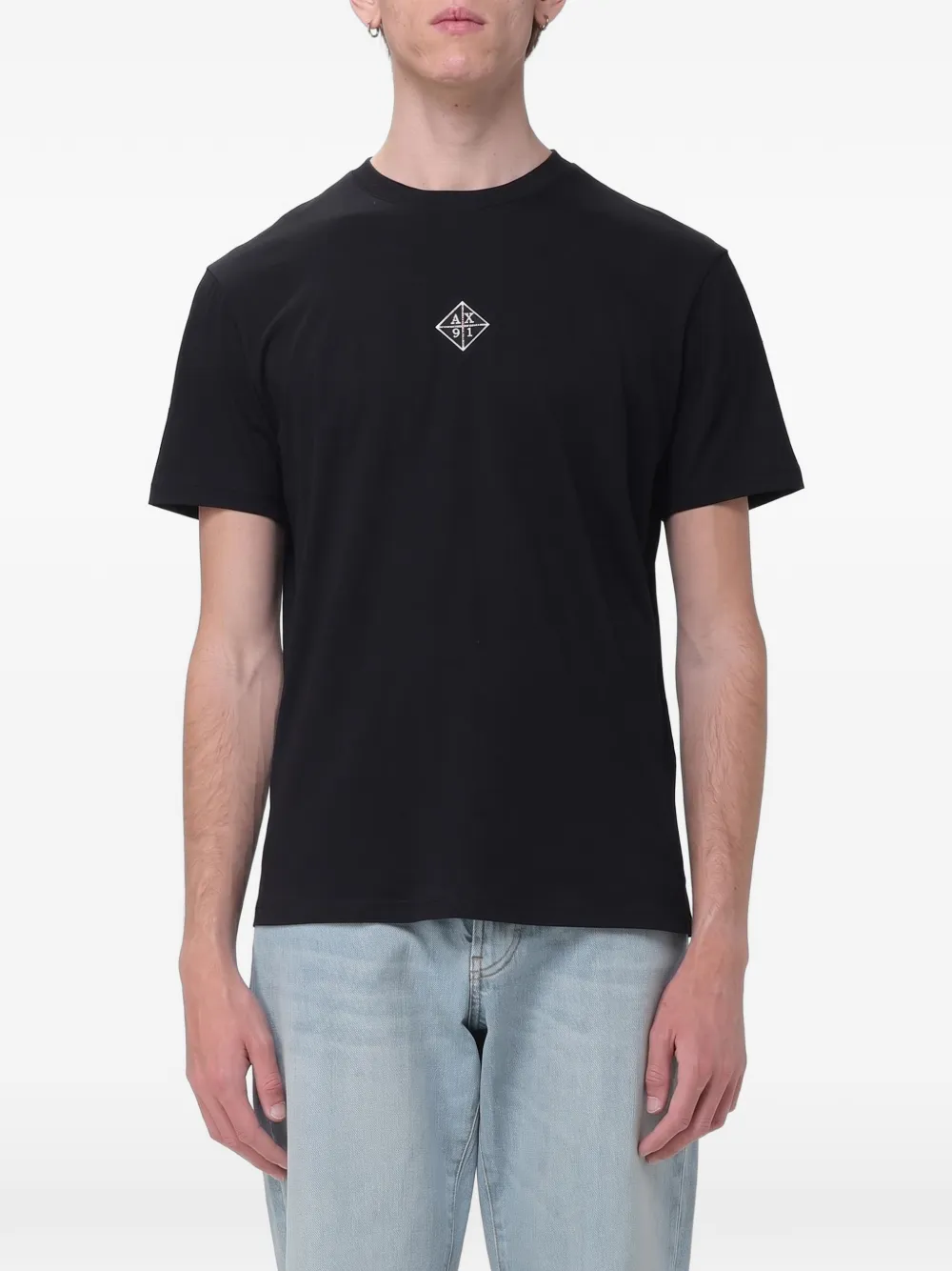 Armani Exchange logo-embroidered cotton T-shirt Zwart