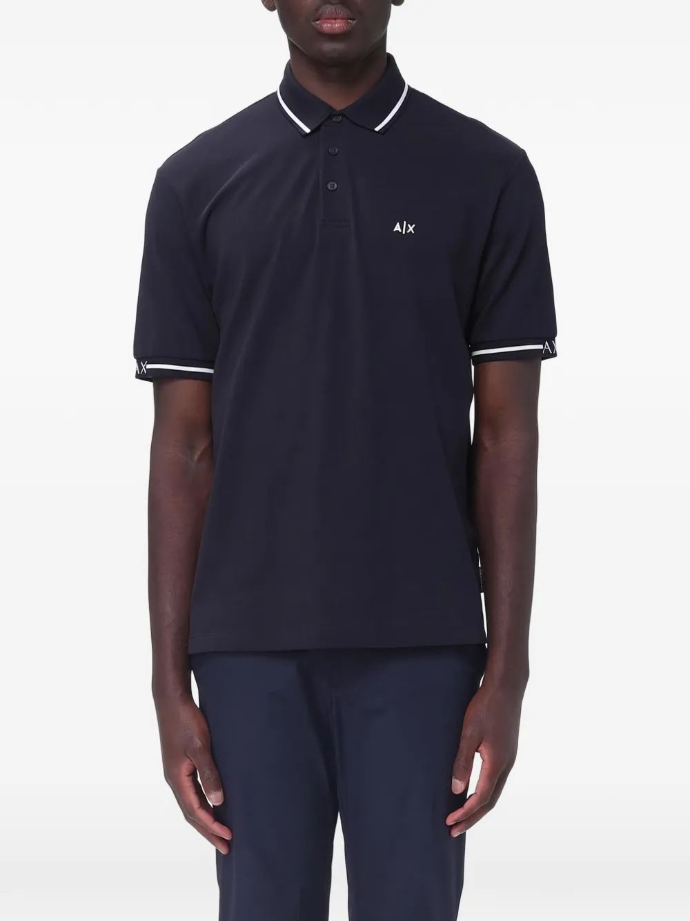 Armani Exchange logo-embroidered piqué polo shirt - Blu