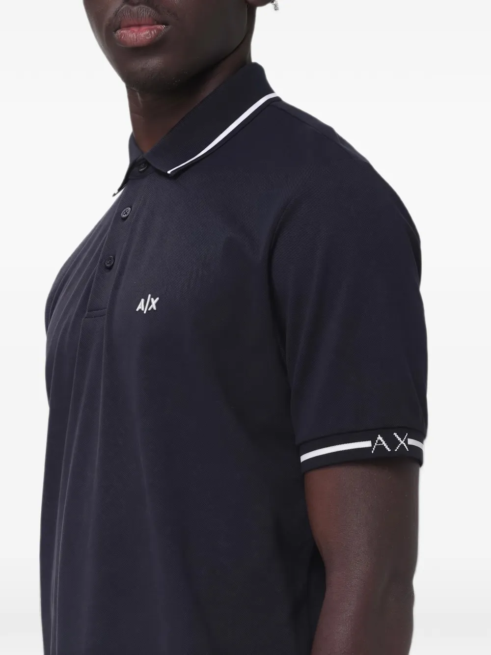 Armani Exchange logo-embroidered piqué polo shirt Blauw