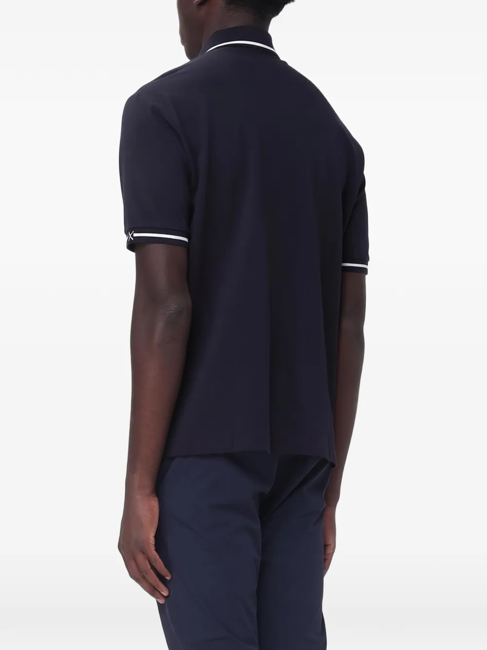 Armani Exchange logo-embroidered piqué polo shirt Blauw
