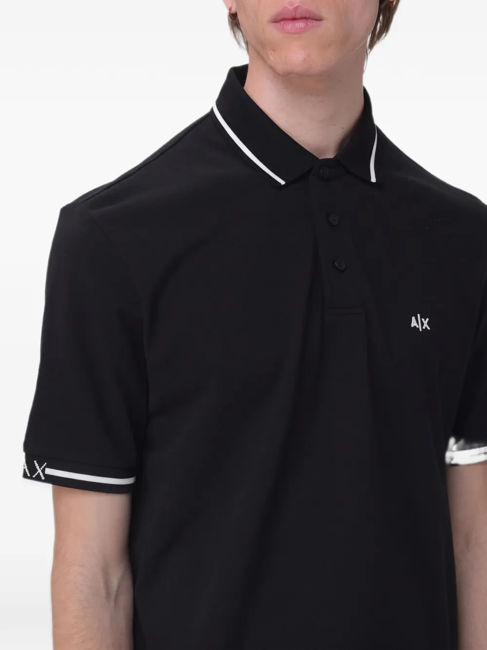 Armani Exchange logo-embroidered piqué polo shirt Zwart