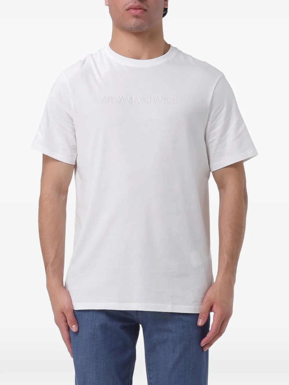 Armani Exchange logo-embroidered cotton T-shirt Wit