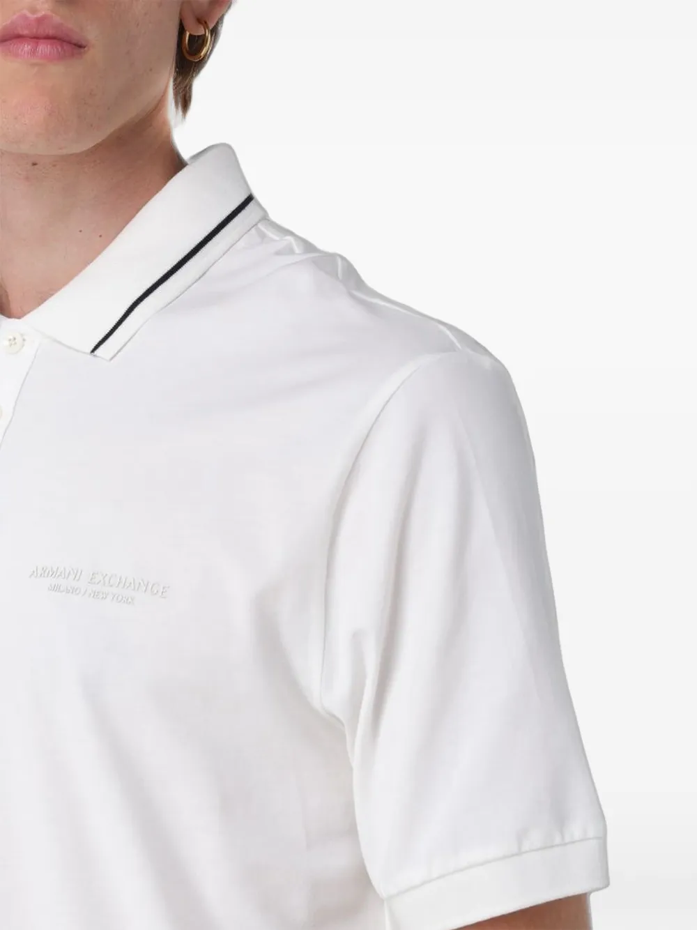 Armani Exchange logo-embroidered tipped polo shirt Wit