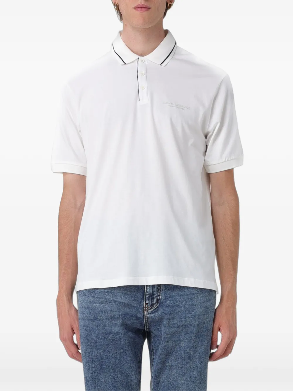 Armani Exchange logo-embroidered tipped polo shirt - Bianco