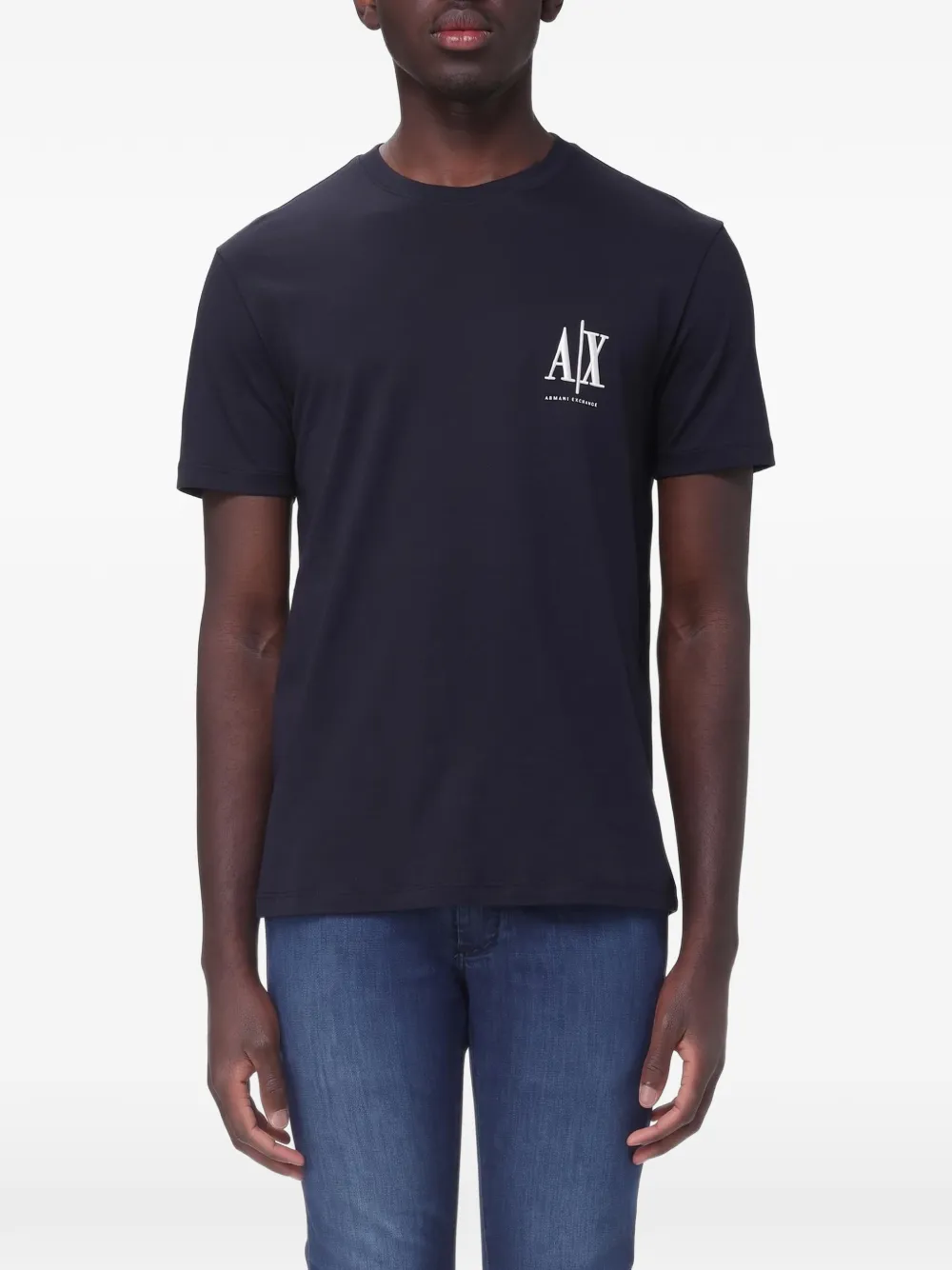 Armani Exchange logo-embroidered T-shirt Blauw