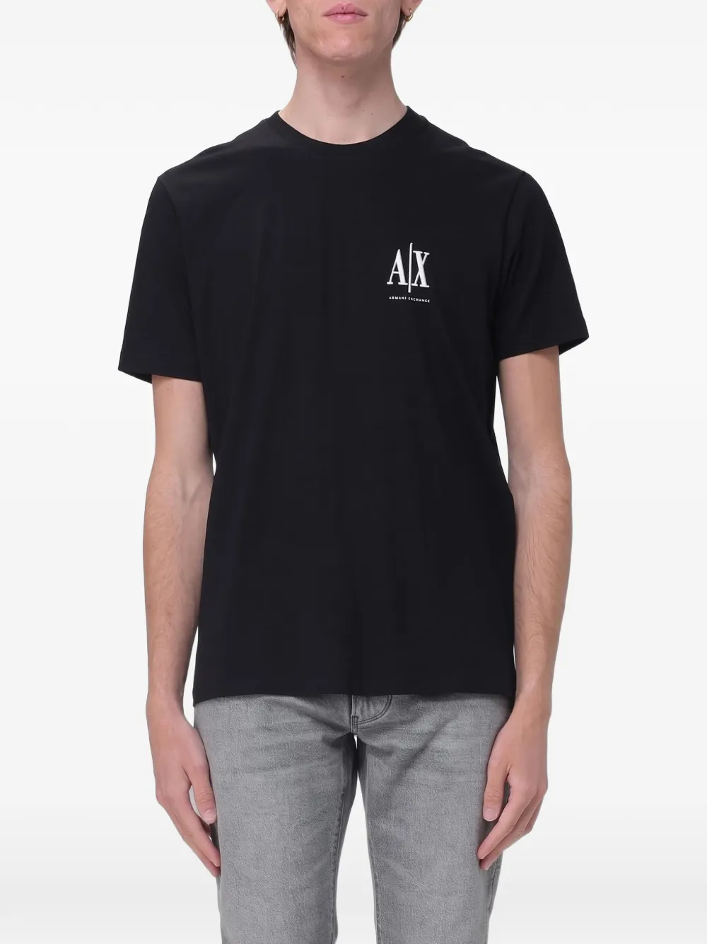 Armani Exchange logo-embroidered T-shirt Zwart