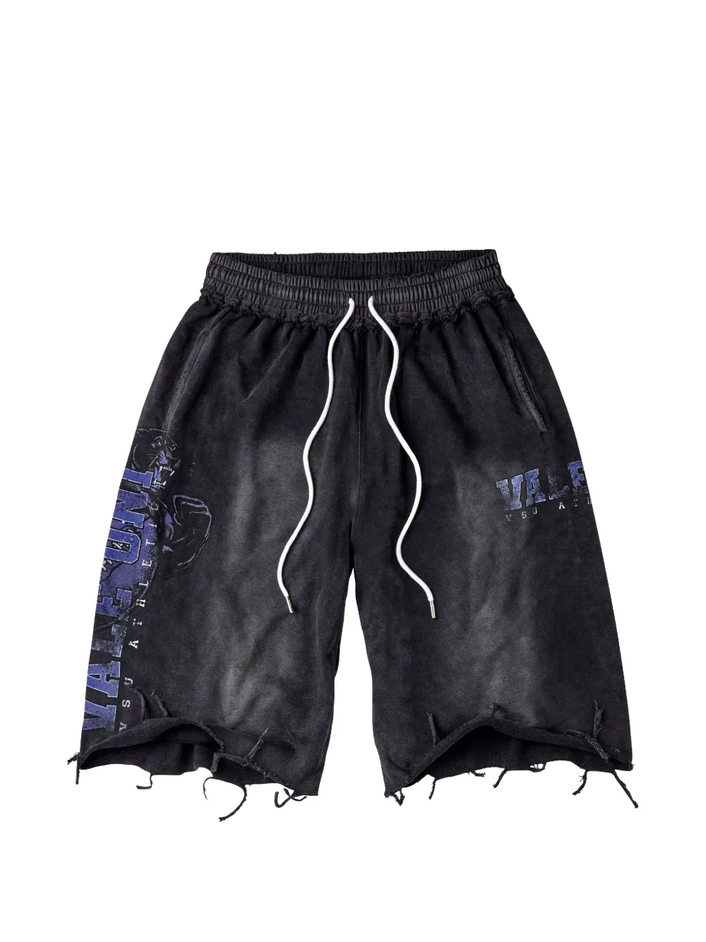 Vale Graphic-print Distressed Shorts In Black