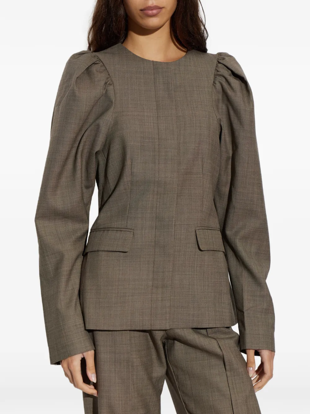 GANNI Blazer met gedrapeerde schouders Bruin