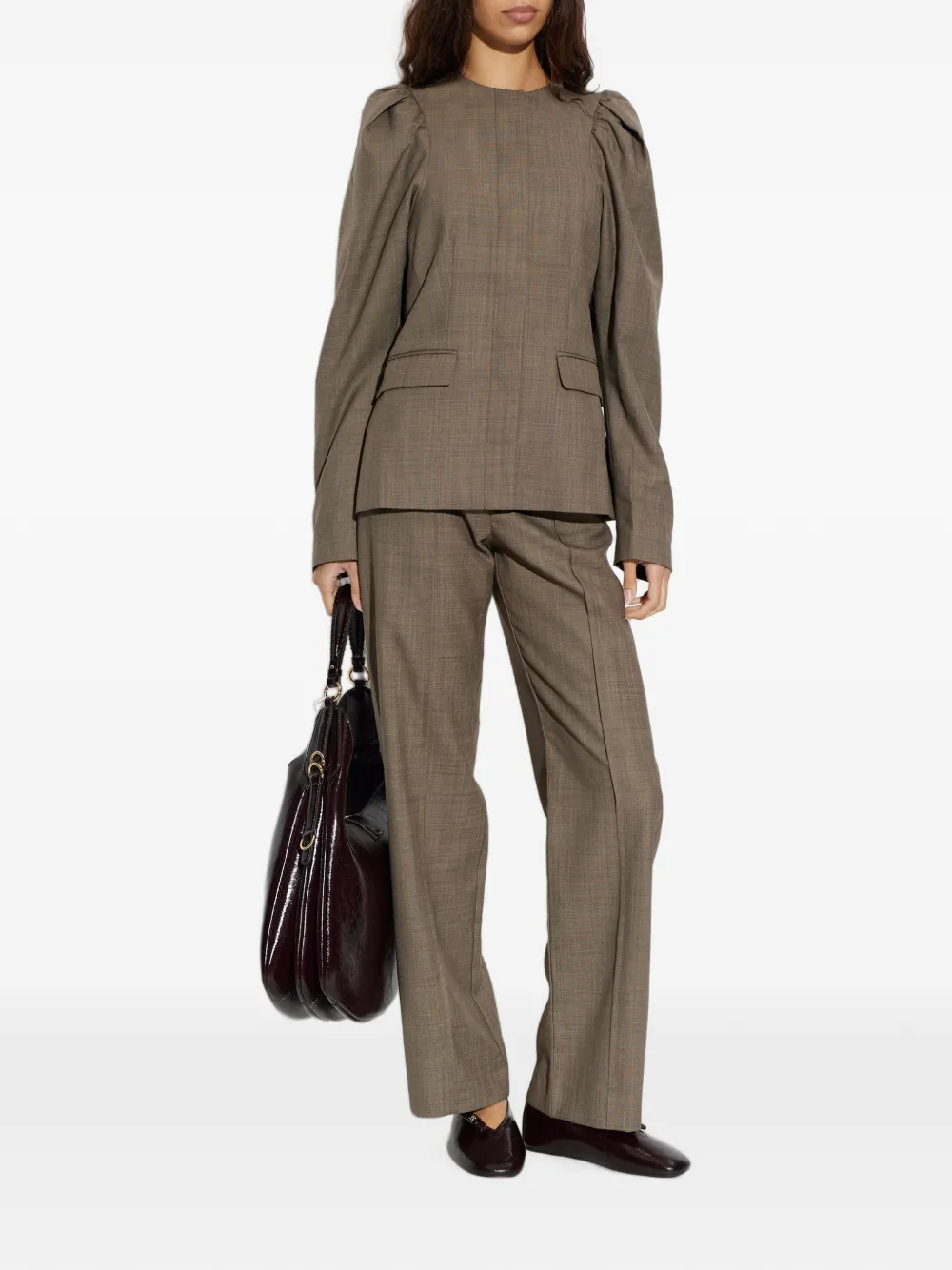 GANNI Blazer met gedrapeerde schouders Bruin