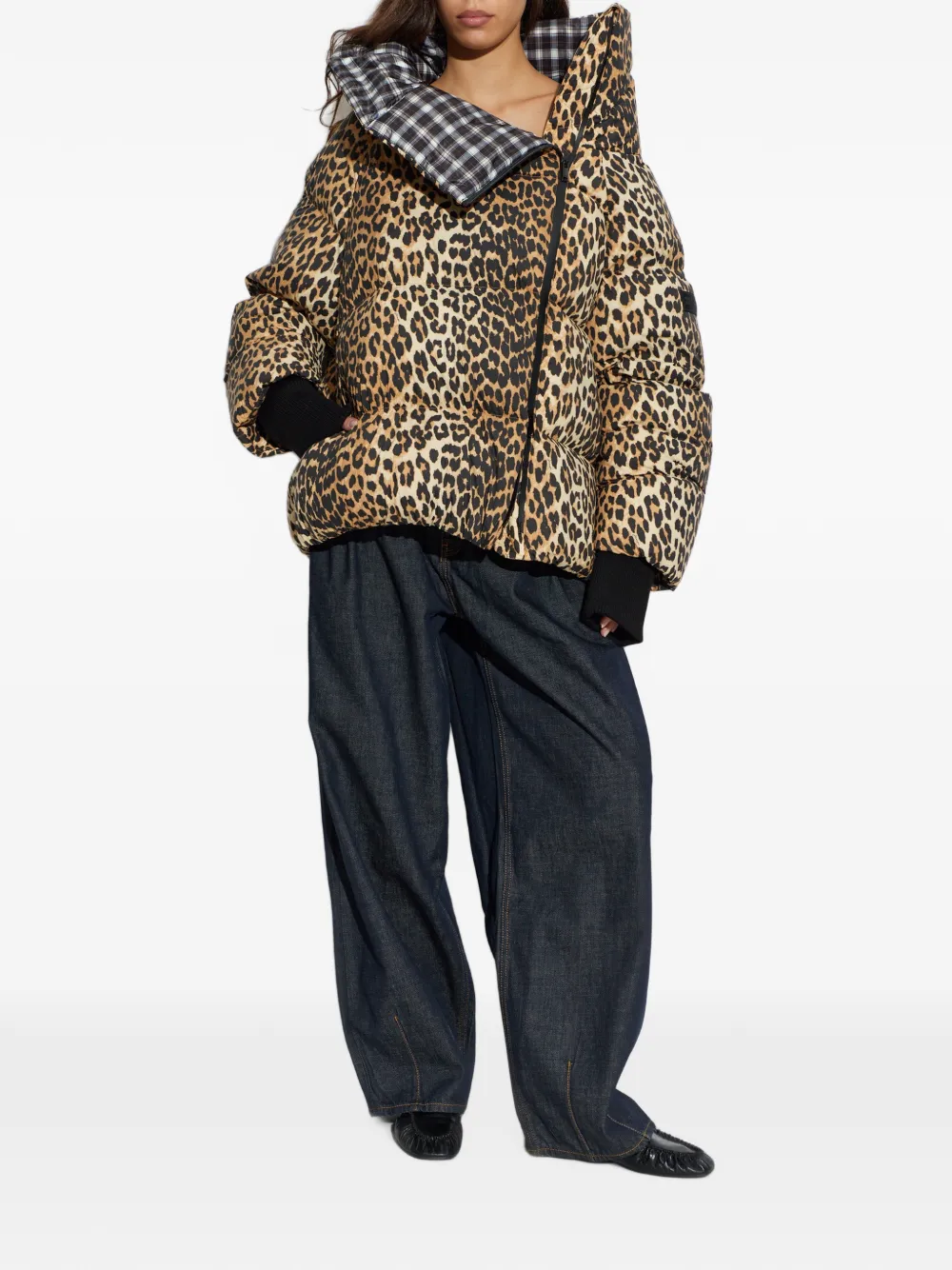 GANNI Donsjack met luipaardprint Beige