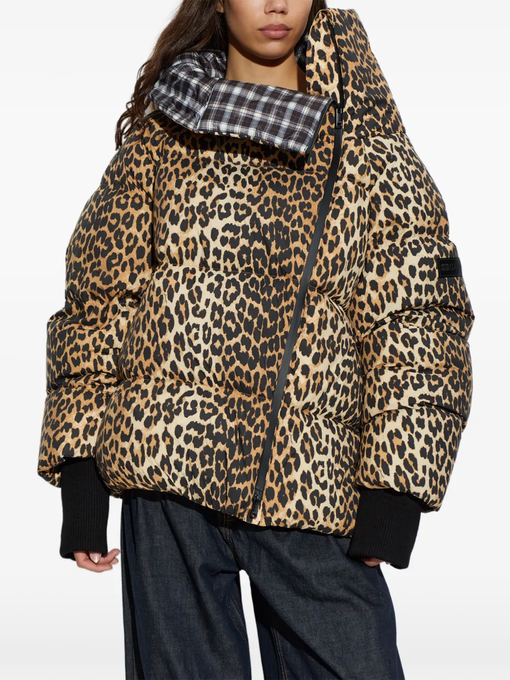 GANNI Donsjack met luipaardprint Beige