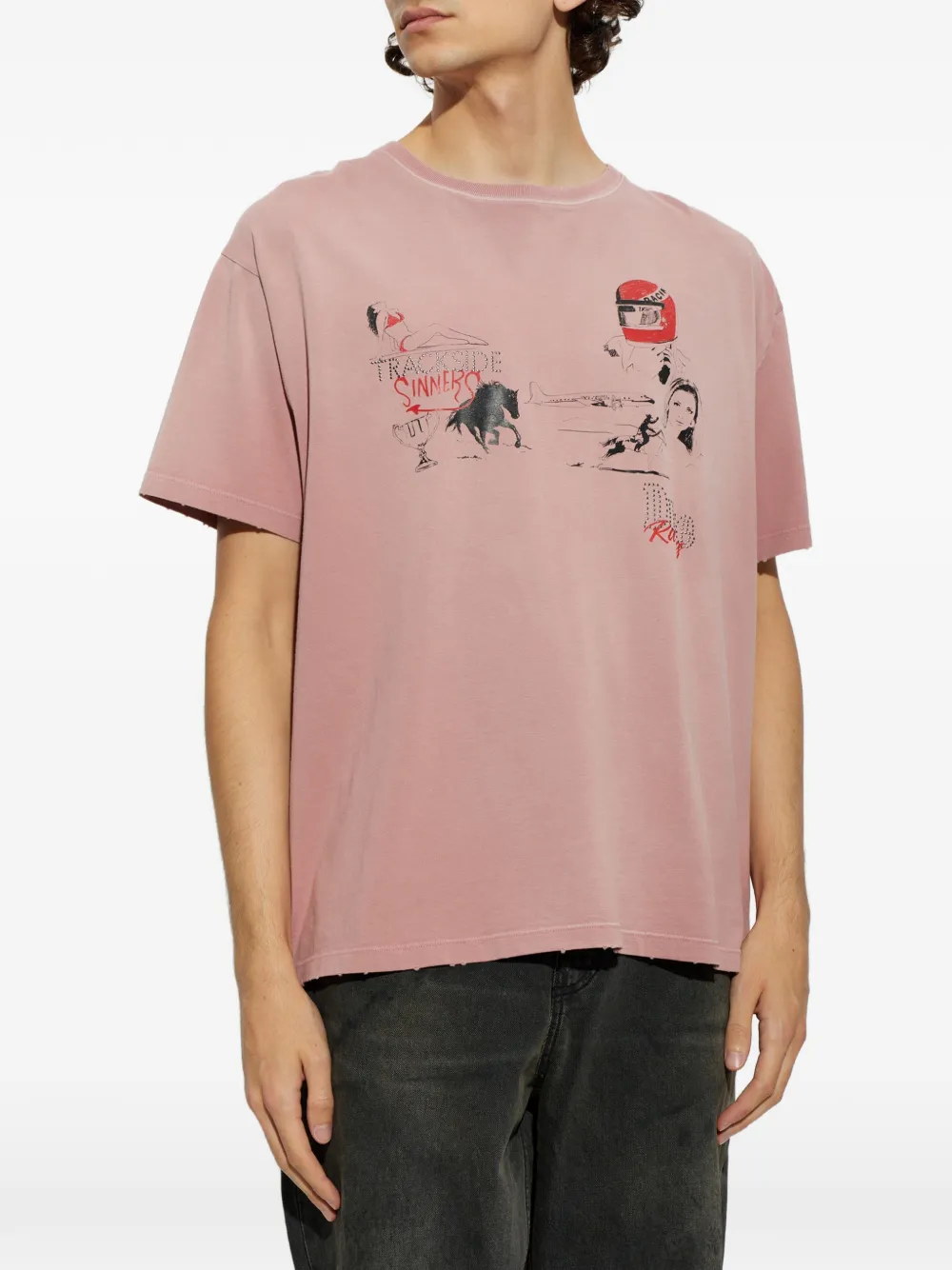 DUKE & DEXTER DR4 Sketch gerafeld T-shirt met grafische print Roze